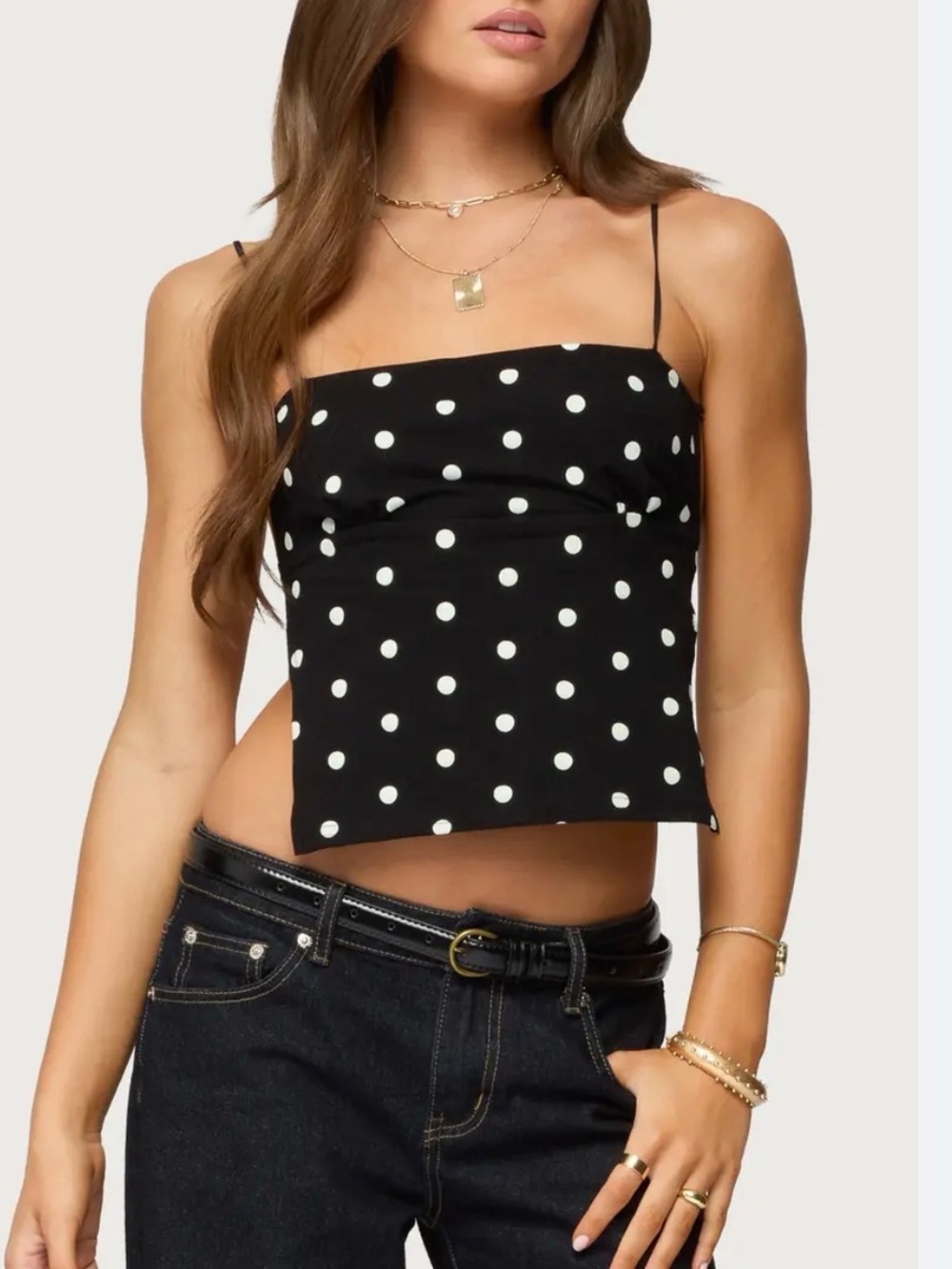 House of Harlow 1960 Black and White Polka Dot Spaghetti Strap Camisole